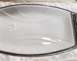 D' Lusso Chrome Frame White Ceramic Rectangular Serving Platter New in Box