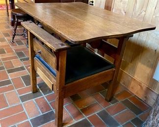 antique metamorphic oak tilt top table/chair