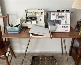 SEWING TABLE, SEWING MACHINE & SERGER