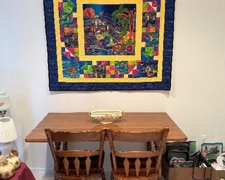 DROP SIDE NARROW TABLE W/2 CHAIRS, WALL QUILT