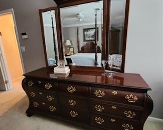 Century Triple Bombe Dresser with brass details and Mirror