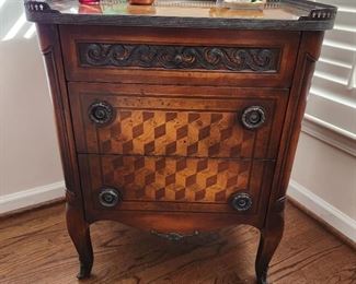 Walnut Marquetry Chest with Brass Gallery