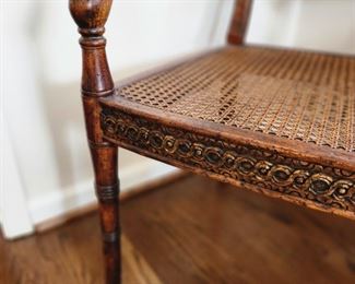 Unique Wooden Carved Chairs with Cane Back and Seat