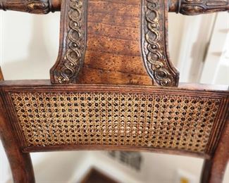 Unique Wooden Carved Chairs with Cane Back and Seat