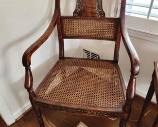 Unique Wooden Carved Chairs with Cane Back and Seat 