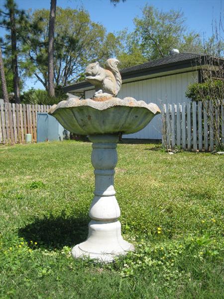 Vintage Bird Bath with Squirrel Font
