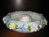 Made in Germany, Lusterware Flower Bowl with center frog with applied flowers