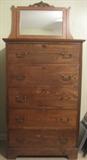 Oak antique 5 drawer high boy with mirror