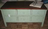 Painted 6-Drawer Low Boy Chest with Stain Wood Top