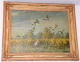 DUCKS ALIGHTING ON POND FRAMED PRINT