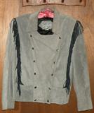Gray Leather Suede Snap Front Jacket