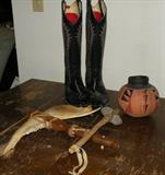 Black Leather Larry Mahon Ladies Boots, Natives American tools Pottery