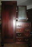 ANTIQUE MAHOGANY EMPIRE SIDE-BY-SIDE WARDROBE/DRESSER WITH 4 DRAWERS AND TILT MIRROR