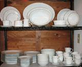 NORIAKE "DUETTO" CHINA 7 PIECE SERVER FOR 12 AND SERVING PIECES: 12"& 16" OVAL PLATTERS, ROUND & OVAL SERVING BOWLS, GRAVY BOAT WITH UNDERPLATE, SUGAR & CREAMER