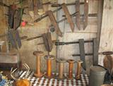 ANTIQUE WOOD CLAMPS AND OLD FACTORY WOOD BOBBINS