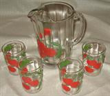 Depression Era Decaled Pitcher W/4 Tumblers