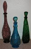 3 Tall Colored Decanters