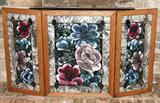 Hand Painted Stained Glass Style 3-Panel Fireplace Screen 