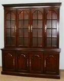 Harden two piece solid Cherry lighted Chippendale style Breakfront China Cabinet 