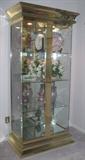 Large Glass & Brass Vitrine with Brass Base & Crown 37 3/4"W x 22 1/4"D x 82" high