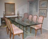 set of 8 Century Chairs (6 Side Chairs & 2 Arm Chairs) & Glass with brass mounts Retangular Table Dining Table purchased from John-William Interiors of Austin