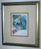 Barbara A. Wood "The Blue Tea Pot" signed and numbered print (571/975) matted & Framed in Silver Leaf