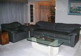 Hickory International Standard Grey Leather 90" Sofa and Chair