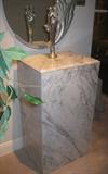 White/Gray Retangle Marble Pedestal. The perfect show place for Ert'e Flora II Sculpture in Sterling over Bronze