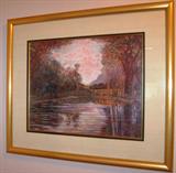 "Aquarelle" by Marcus Uzilensky Neo-Impressionist Inspired 'Pointillism' Landscape derived form photograph taken in France 19"W x 15"H Matted and Framed Print