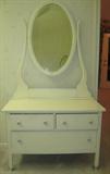 Antique Oak Vanity/Dresser with Oval Mirror and white paint