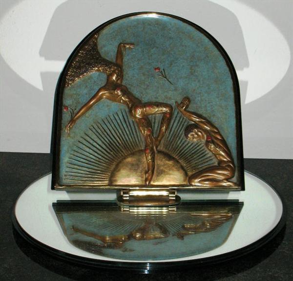 Erte'  "Femme Fatale" Bronze Objet d'art Vanity Mirror