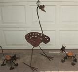 JUST FUNKY! Tractor Seat Iron Yard Bird and A Dog & Cat Plant Caddy
