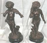Pair Bronze Moreau Nymphs with Violins (10"H)