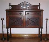 English Oak Side Board w/Oval Mirrored Back Splash, Barley Twist Legs and Trim (40 1/2"W x 16 1/2"D x 35"H