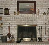 Close up view of Fireplace and misc items.
