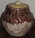 Antique Yellow Ware Canister with Splattered Glaze