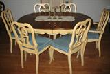 Pale Yellow Paint oval Table (62" w/3 leaves extending to 96") Wood Stained Finish Top and 1 Arm & 5 Side Chairs