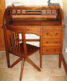 Antique Oak Youth Roll Top Desk with a Swivel Desk Chair