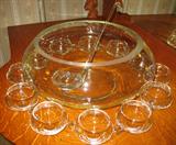 MODERNO by RIEKES-CRISA Pattern #: 7050 Polished Top Crystal Punch Bowl, 12 Punch Cups and Ladle