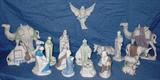 Manger Sceen: 18 piece Ceramic Manger Sceen Painted and Glazed in Llarado Style