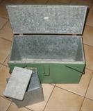 1930-1940's Green Galavanized Picnic Cooler Inside View with seperate Box for Ice Block
