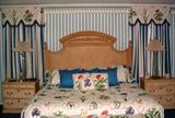 Century Furniture Industries Bedroom Suite: Kingsize Arched Crown Headboard, Pair 2 Drawer End Tables w/pull out serving tray & Armorie/Entertainment Center (show in following photo)