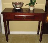 Cherry Antique (refinished) Writing Table with Spool Legs and Small Center Drawer