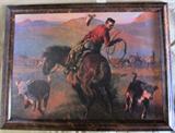 Tom Ryan 31" x 24" Prints on Canvas board framed in a faux burl walnut frame: "Split Decision"