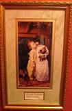 1 John 4: 7 "Let of Love One Another" Framed Print depicting Children kissing under the mistletoe
