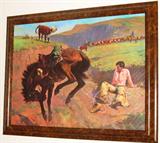 Tom Ryan 31" x 24" Prints on Canvas board framed in a faux burl walnut frame: "Spooked"