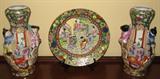 A Pair of Chinese Fertility 12" Vases and Andrea by Sadek Geisha Girl Plate