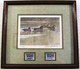 Robert Bateman "Hurricane Lake Wood Ducks" Signed & Numbered Print with Stamps Matted & Framed