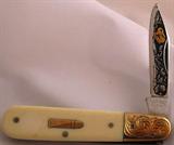 R.G. Russell Ivory & 14KG Baby Barlow with gold & engraved blade. The best of a large selection of vintage Pocket Knives