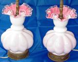 Fenton Peach Crest 9" Vase Lamps, Pair